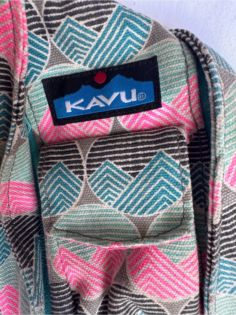 Kavu Pink Teal and Black Geometric Rope Sling Backpack - Picture 2 of 6